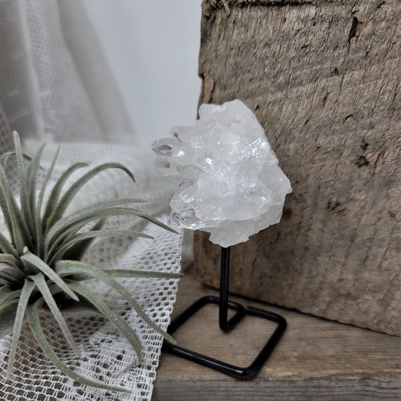Genuine Crystal Quartz Point Cluster Metal Modern Stand - Picture 5 of 10